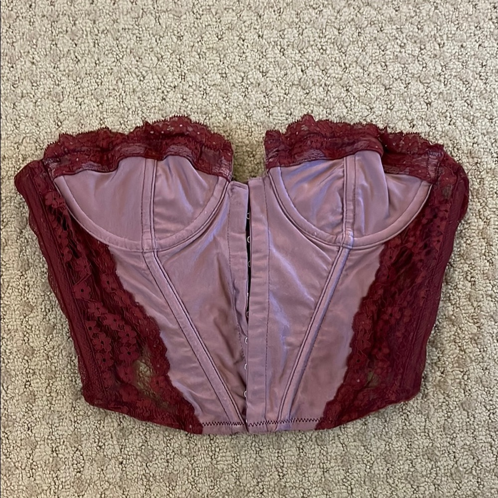 Lace Trimmed Burgundy Corset